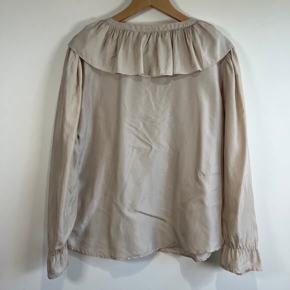 Vintage New York Studio 100% Silk Ruffle Blouse Beige Size M Coquette Prairie - Picture 8 of 12